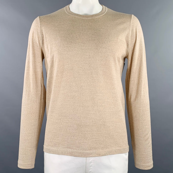 JIL SANDER Size L Heather Khaki Knit Cotton Crew Neck Pullover