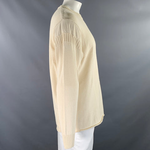 STONE ISLAND Size XL Cream Knitted Cotton Ribbed Pullover