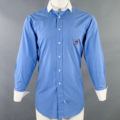 Polo Ralph Lauren Chemise homme manches longues coton grille carreaux bleu blanc taille M une poche