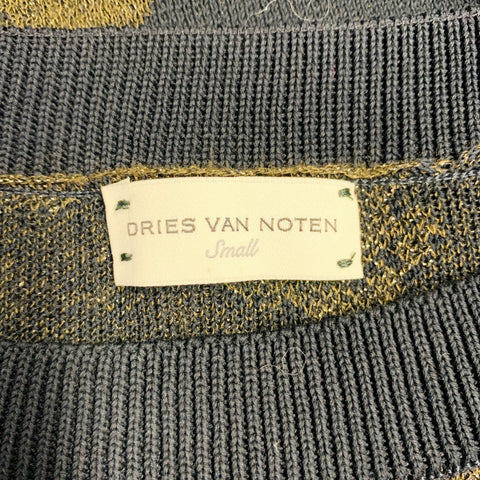 DRIES VAN NOTEN Size S Black Metallic Floral Knit T-shirt