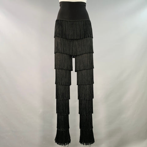 NORMA KAMALI Size M Black Polyester Blend High Waisted Fringe Dress Pants