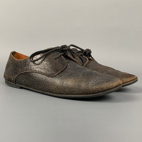 MARSELL Talla 7.5 Cordones planos de cuero agrietado marrón oscuro