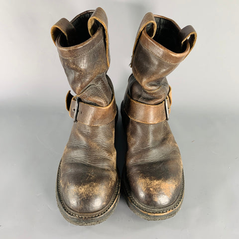 JULIUS_7 Size 8.5 Brown Distressed Leather Pull On Boots