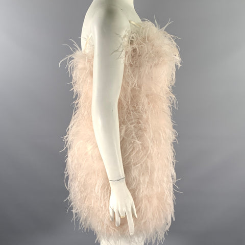 LAMARQUE Size L Tan Champagne Feathers Cocktail Dress