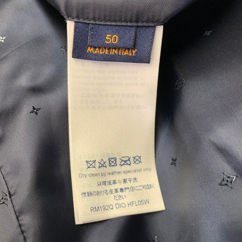 LOUIS VUITTON Size 40 Navy Textured Bull Leather Zip Up Blouson Jacket