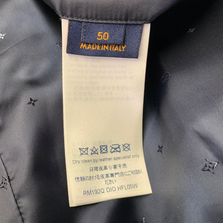 LOUIS VUITTON Size 40 Navy Textured Bull Leather Zip Up Blouson Jacket