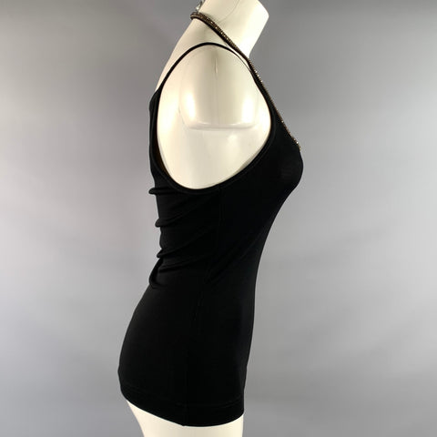 DOLCE & GABBANA Size 4 Black Orange Viscose Blend Rhinestones Tank Casual Top