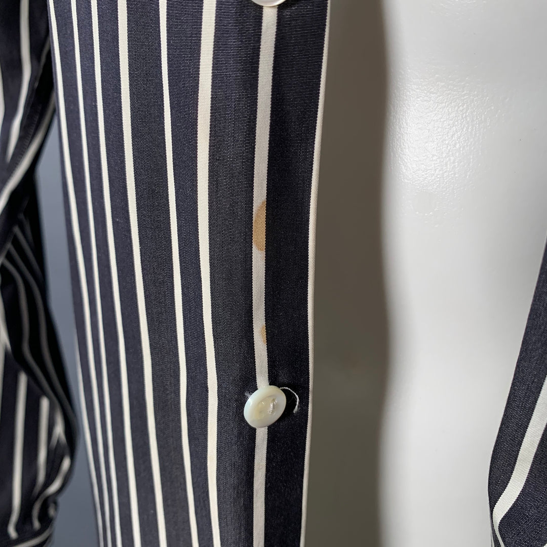 YVES SAINT LAURENT by TOM FORD Size M White Charcoal Grey Stripe Cotton Long Sleeve Shirt