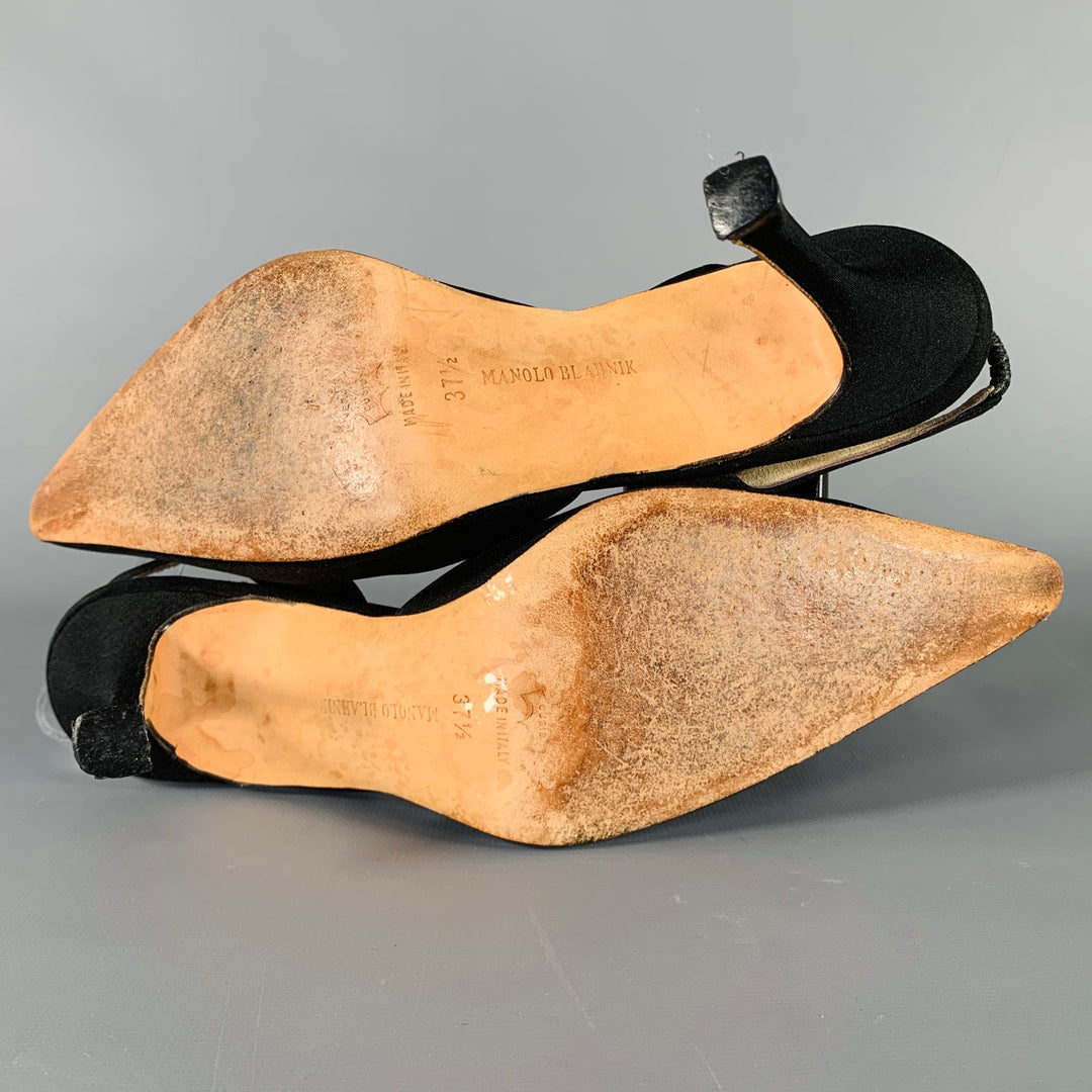 MANOLO BLAHNIK Size 7.5 Black Fabric Slingback Pumps