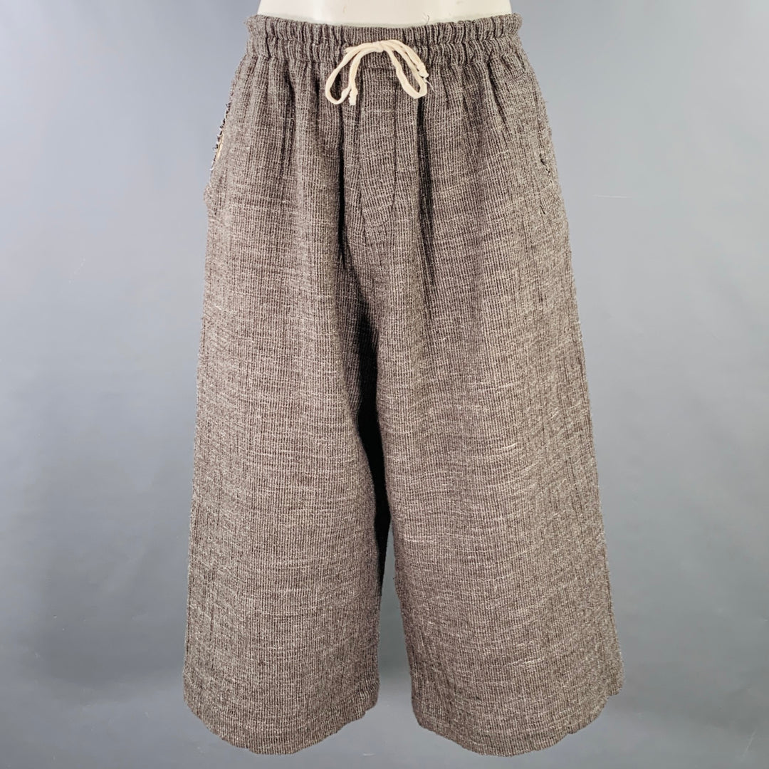 YUTA MATSUOKA Size L Grey White Cotton Wool Linen Wide Leg Casual Pants