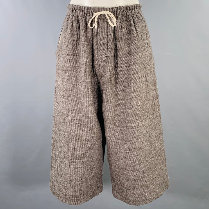 YUTA MATSUOKA Size L Grey White Cotton Wool Linen Wide Leg Casual Pants
