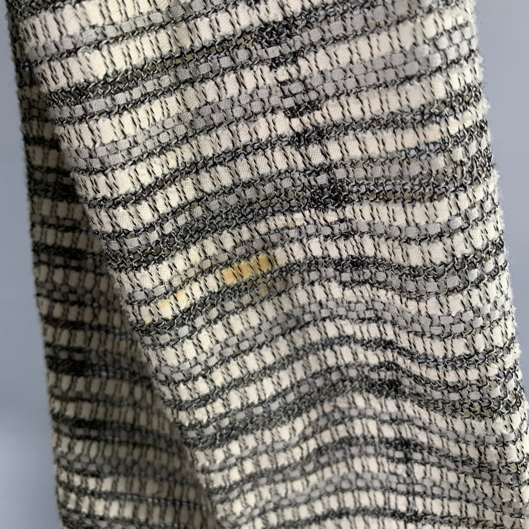 AKRIS Size 8 Grey White Cotton Wool Stripe Open Front Jacket