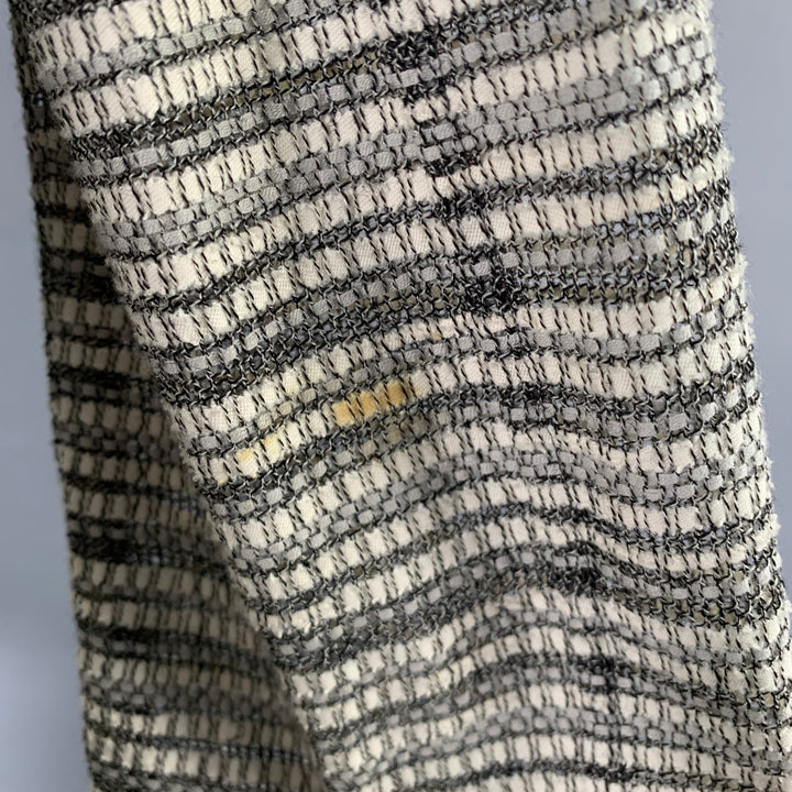 AKRIS Size 8 Grey White Cotton Wool Stripe Open Front Jacket