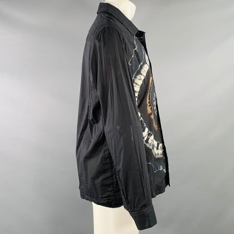 DRIES VAN NOTEN FW19 Size M Black Grey White Tie Dye Circle Cotton Long Sleeve Shirt
