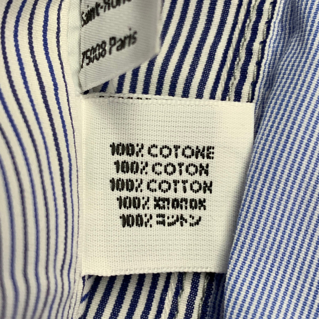 LANVIN Size S White Blue Navy Patchwork Stripe Cotton One Pocket Long Sleeve Shirt