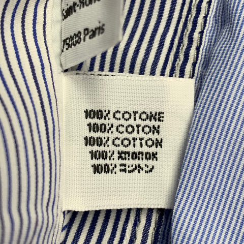 LANVIN Size S White Blue Navy Patchwork Stripe Cotton One Pocket Long Sleeve Shirt