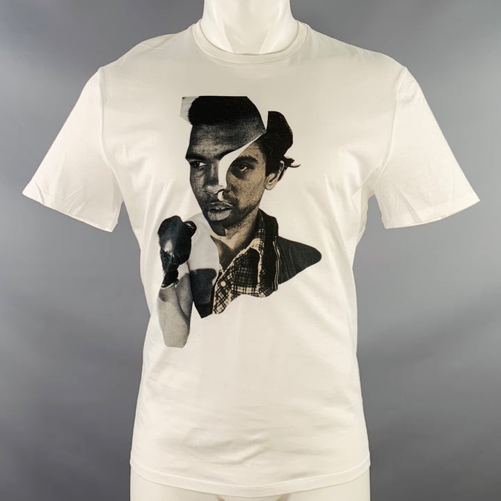 NEIL BARRETT Size M Freedom Fighters No 1 White Black Print Cotton Slim Fit Crew Neck T-shirt