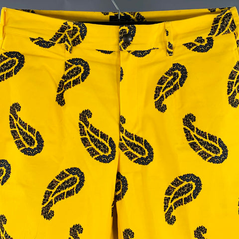 NOAH Size 34 Yellow Navy Black Paisley Cotton Zip Fly Dress Pants