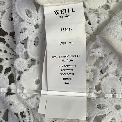 WEILL PARIS Size M White Polyester Lace Notch Lapel Jacket Blazer