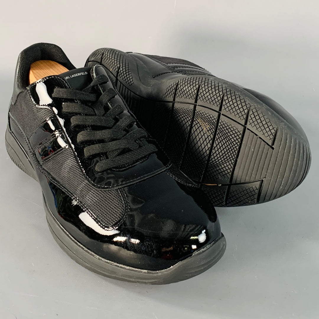 KARL LAGERFELD Size 12 Black Patent Leather Rubber Sole Low Top Sneakers