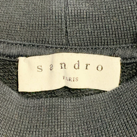 Sandro Taille L Pull en molleton ras du cou en coton avec liseré contrastant noir, blanc et jaune