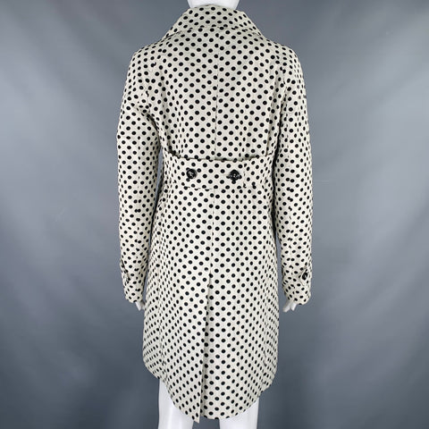 MAX MARA Size 6 White Black Polyester Polka Dot Buttoned Coat