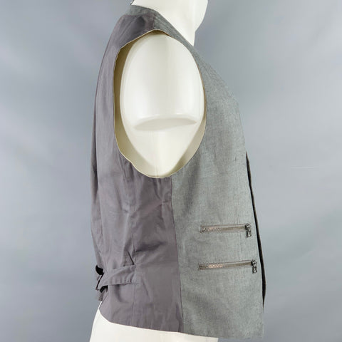 JOHN VARVATOS * États-Unis Taille 40 Gilet en coton gris anthracite rayé avec poches zippées