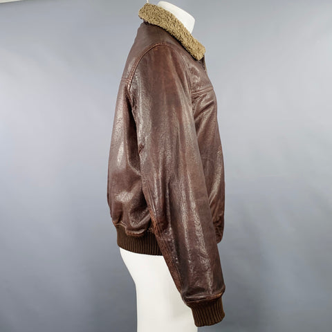 LUCKY BRAND Size M Brown Olive Leather Bomber Jacket