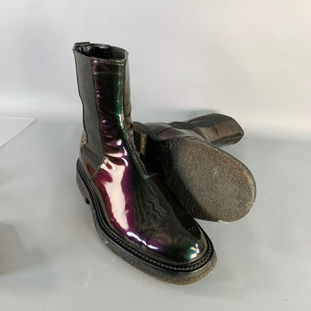 DIOR HOMME Size 8 Black Iridescent Leather Crepe Sole Chelsea Boots