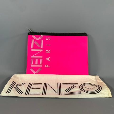 KENZO SS2018 Pink Neon Logo Neoprene Pouch Bag