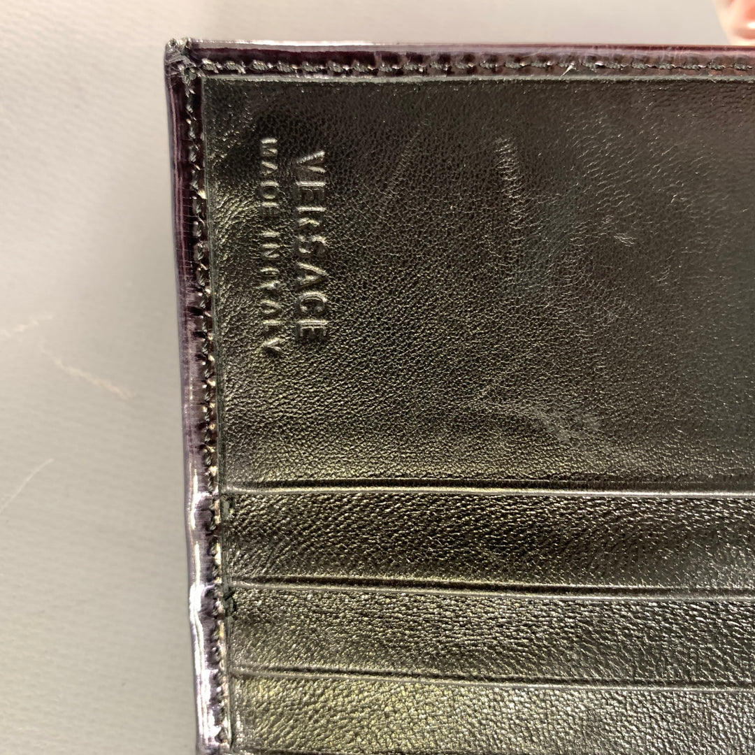 VERSACE Purple Metallic 22394 Greca Leather Wallet