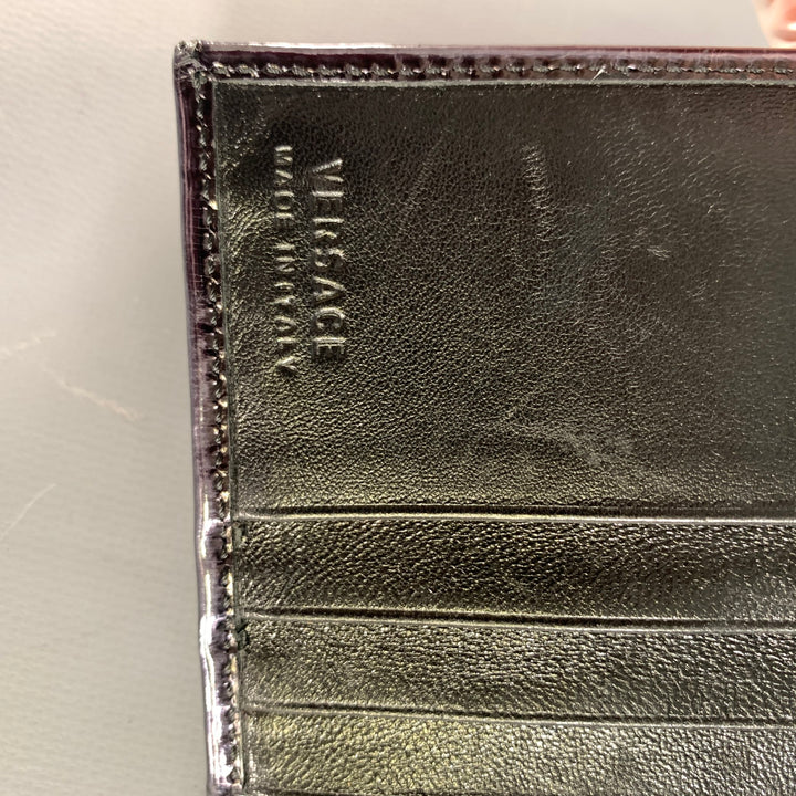 VERSACE Purple Metallic 22394 Greca Leather Wallet