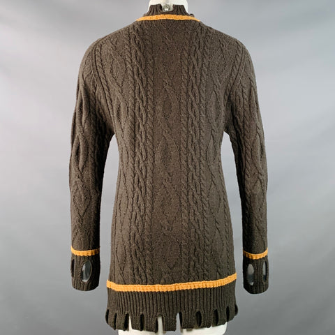 VIVIENNE WESTWOOD Size 36 Brown Tan Cable Knit Wool Cutout Long Cardigan