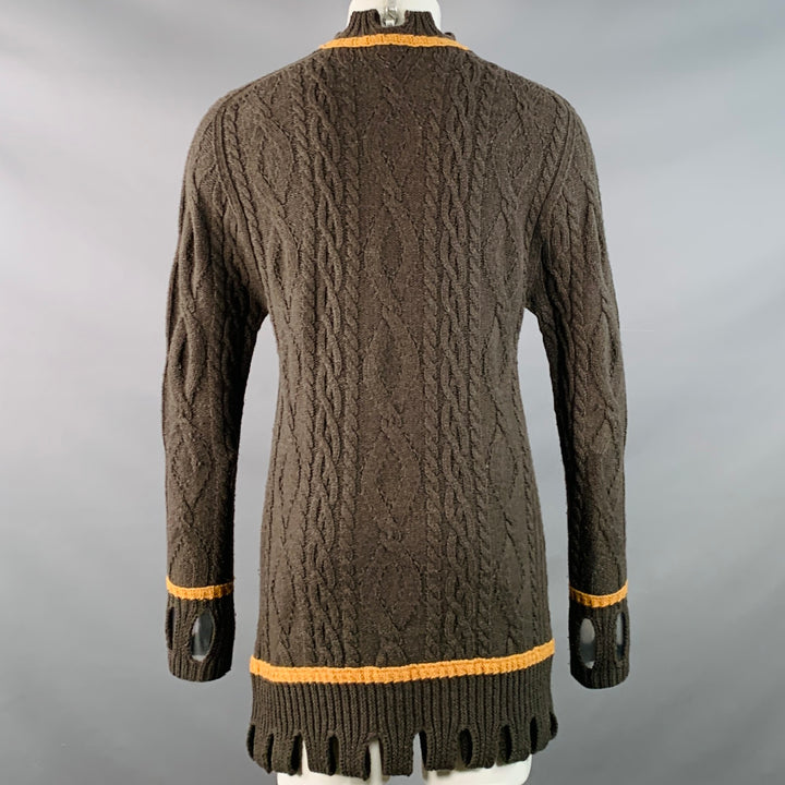 VIVIENNE WESTWOOD Size 36 Brown Tan Cable Knit Wool Cutout Long Cardigan