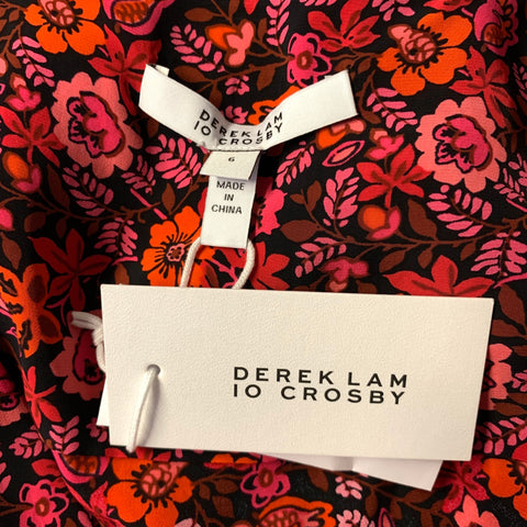 DEREK LAM Size 6 Pink Orange Viscose Floral V Neck Casual Top