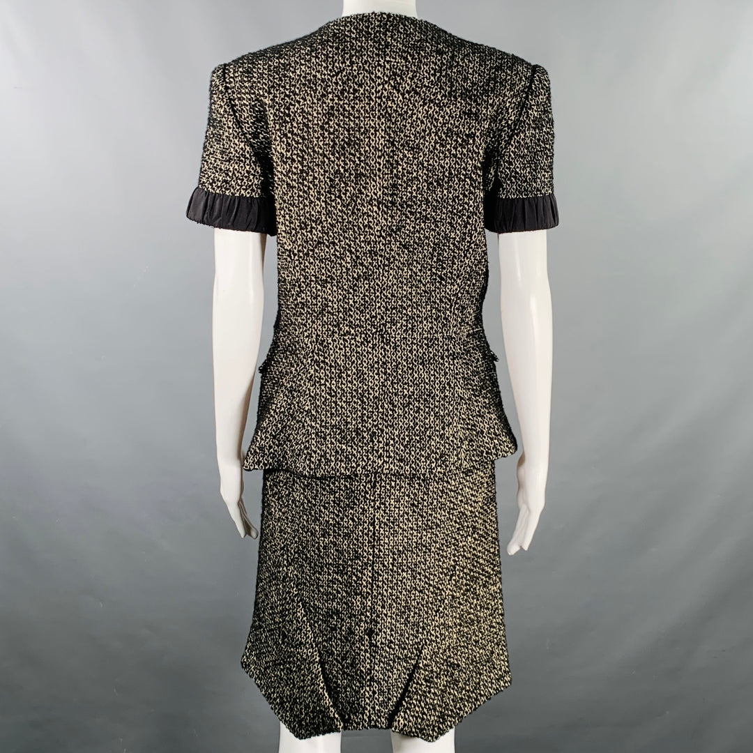 ZAC POSEN Size 6 Black White Cotton Blend Tweed Short Sleeve Skirt Suit