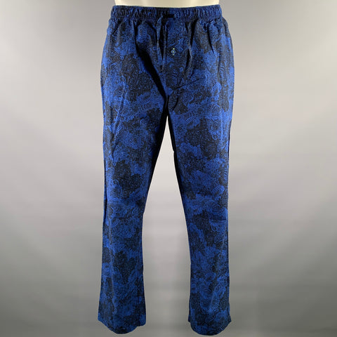 ROBERT GRAHAM Size XL Blue Black Floral Cotton Camp Pajama Set