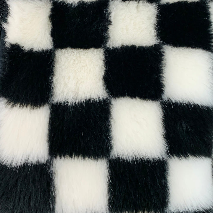 R13 Size S Black White Checkered Faux Fur Fleece Oversized Zip Up Jacket