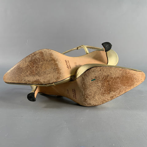 ANNE KLEIN Size 6.5 Gold Leather Ankle Strap Pumps
