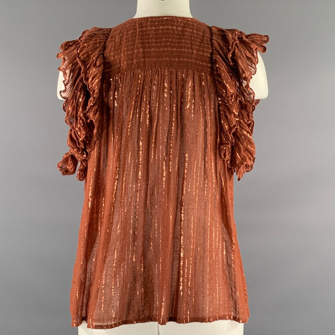 ULLA JOHNSON Size 6 Rust Cotton Blend Stripe Bohemian Blouse