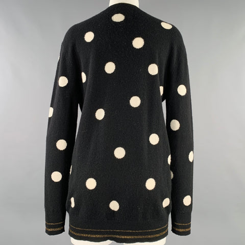 Gilet cachemire et laine LE SUPERBE col V à pois noir et blanc taille S