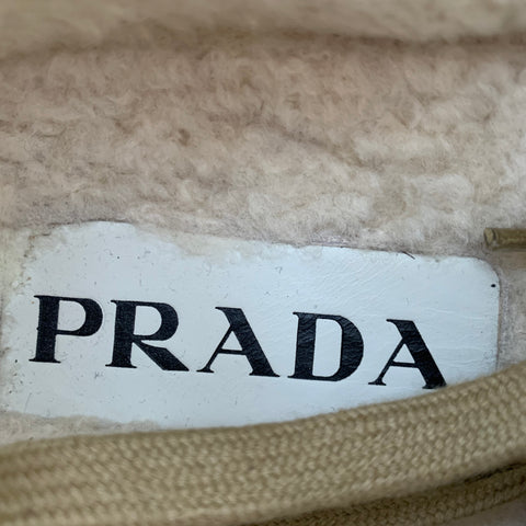 PRADA Size 12 Downtown Shearling Tan Suede Lace-Up Sneakers