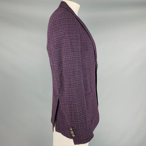 SAKS FIFTH AVENUE Size 44 Purple Navy Plaid Wool Blend Sport Coat