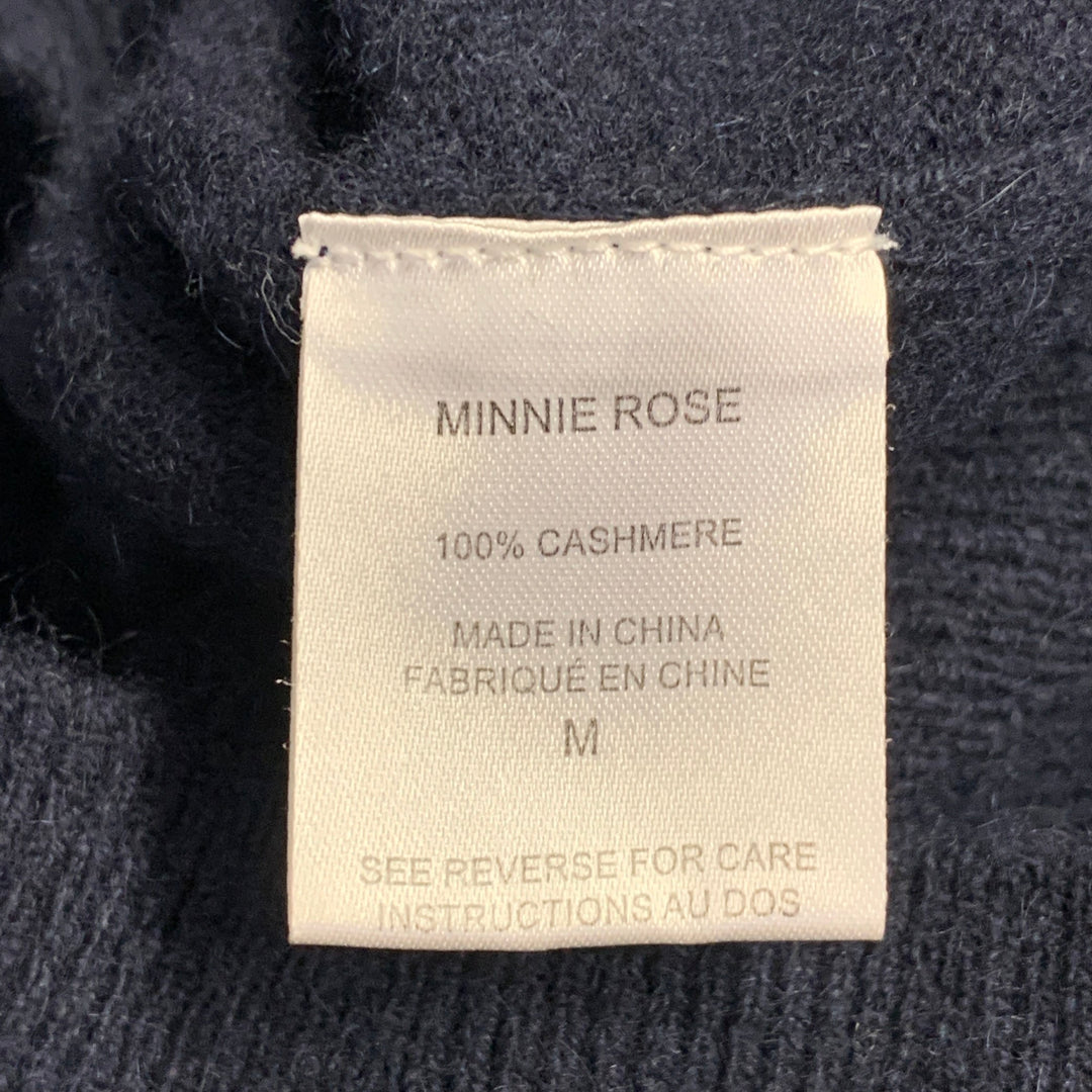 MINNIE ROSE Size M Navy Cashmere Fringe Crew Neck Pullover