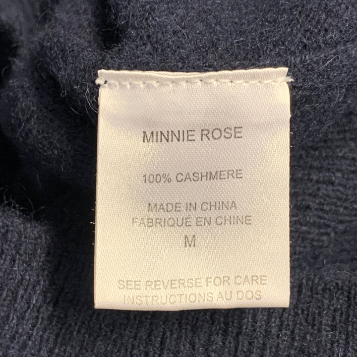 MINNIE ROSE Size M Navy Cashmere Fringe Crew Neck Pullover