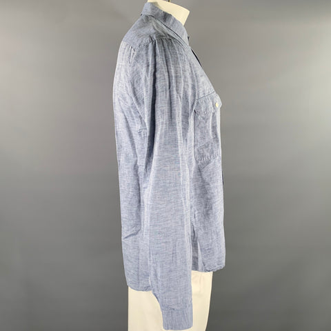 THEORY Size XL Light Blue Heather Linen Blend Cutaway Long Sleeve Shirt