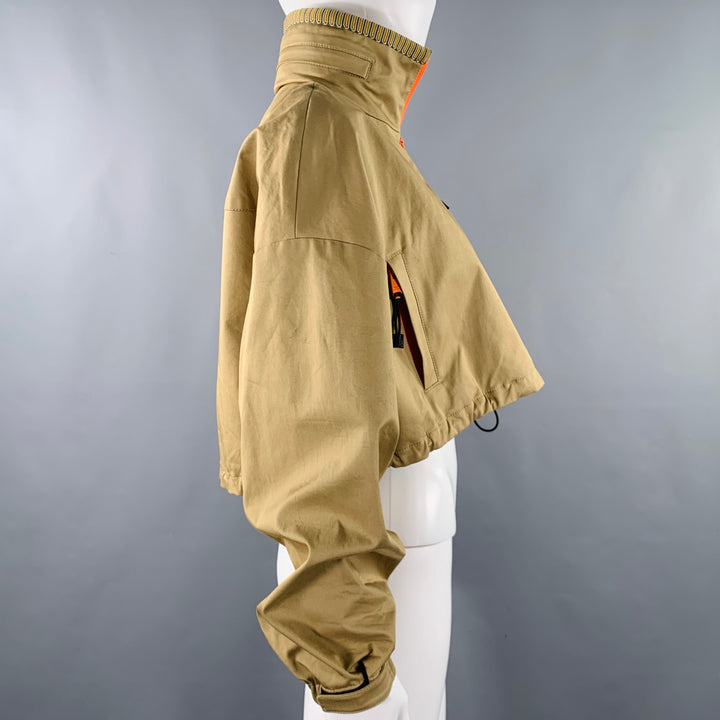 PRADA Size 2 Khaki Orange Cotton Blend Contrast Trim Crop Jacket
