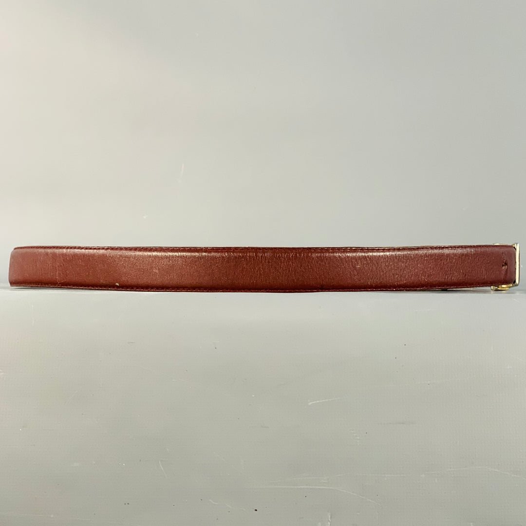 CARTIER Vintage Size 43 Burgundy Gold Logo Leather Skinny Belt