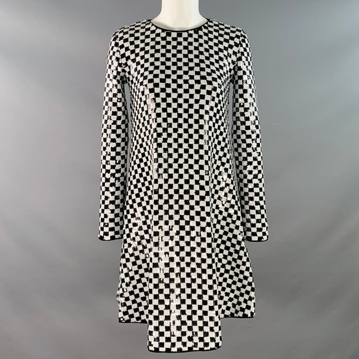 EMPORIO ARMANI Size 4 Black White Polyester Blend Sequined Checkered Dress
