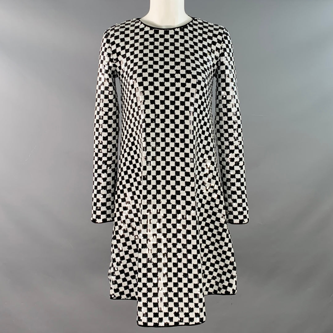 EMPORIO ARMANI Size 4 Black White Polyester Blend Sequined Checkered Dress